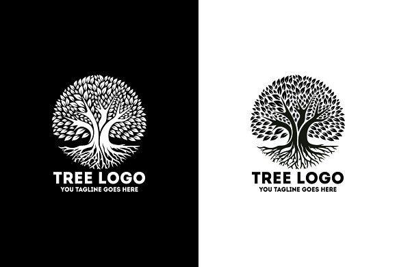 Black and White Tree in Circle Logo - Tree Logo ~ Logo Templates ~ Creative Market