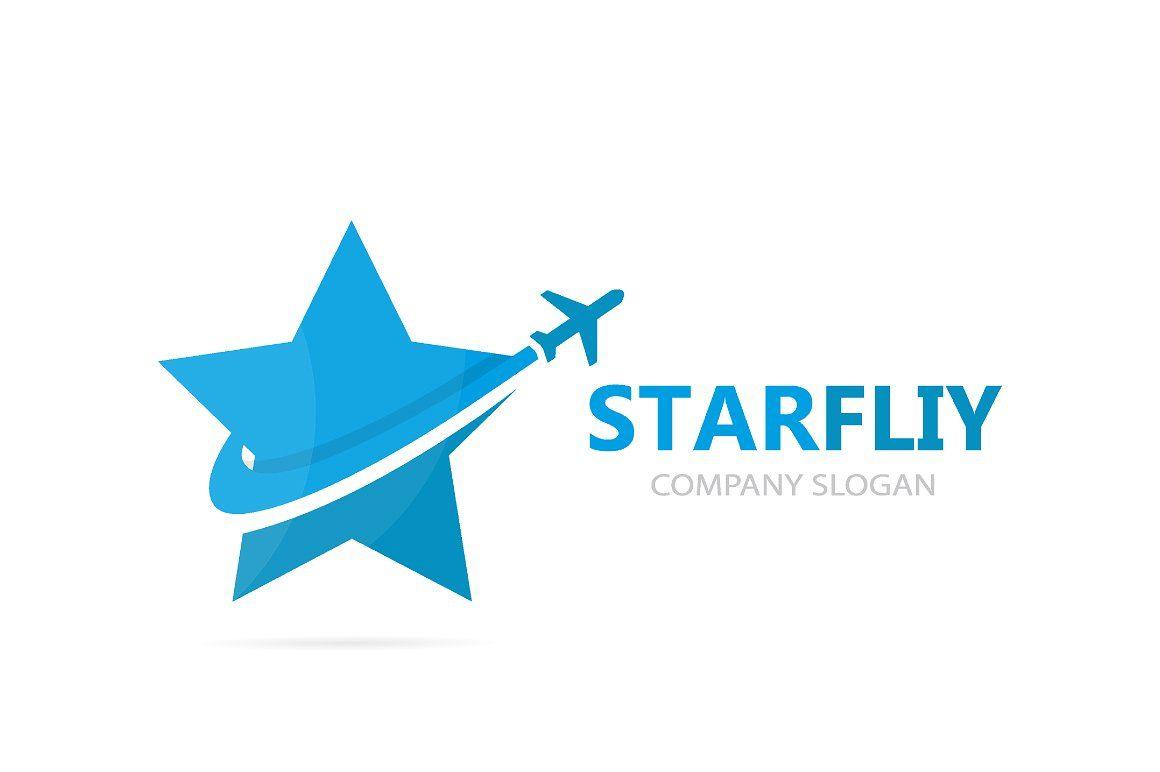 Airplane Logo - Vector of star and airplane logo combination. Unique leader