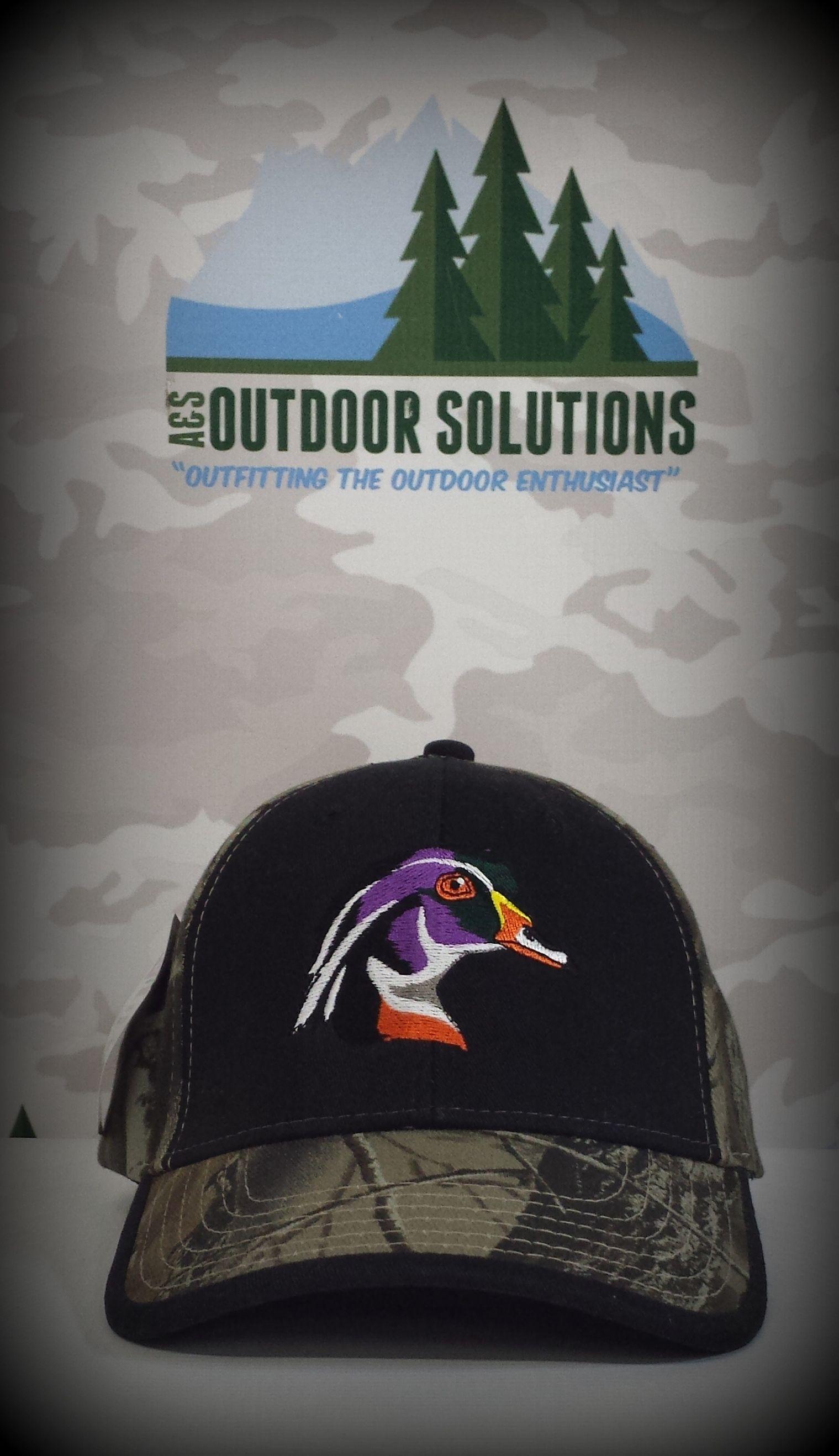 Camo Duck Head Logo - Camo Cap Hunting Embroidered Solid Front Visor Trim