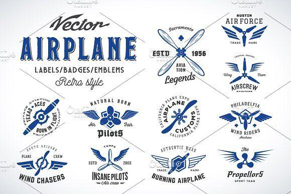 Airplain Logo - 11 Vintage Airplane Logo Templates ~ Logo Templates ~ Creative Market