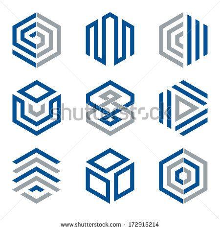 Hexagon with Lines Logo - Hexagon shaped logo design elements 2. Abstract hexagonal vector