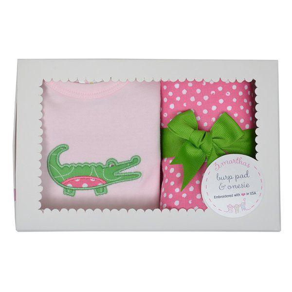 Pink Alligator Logo - Pink Alligator boxed set w/appliquéd onesie and fabric burp pad