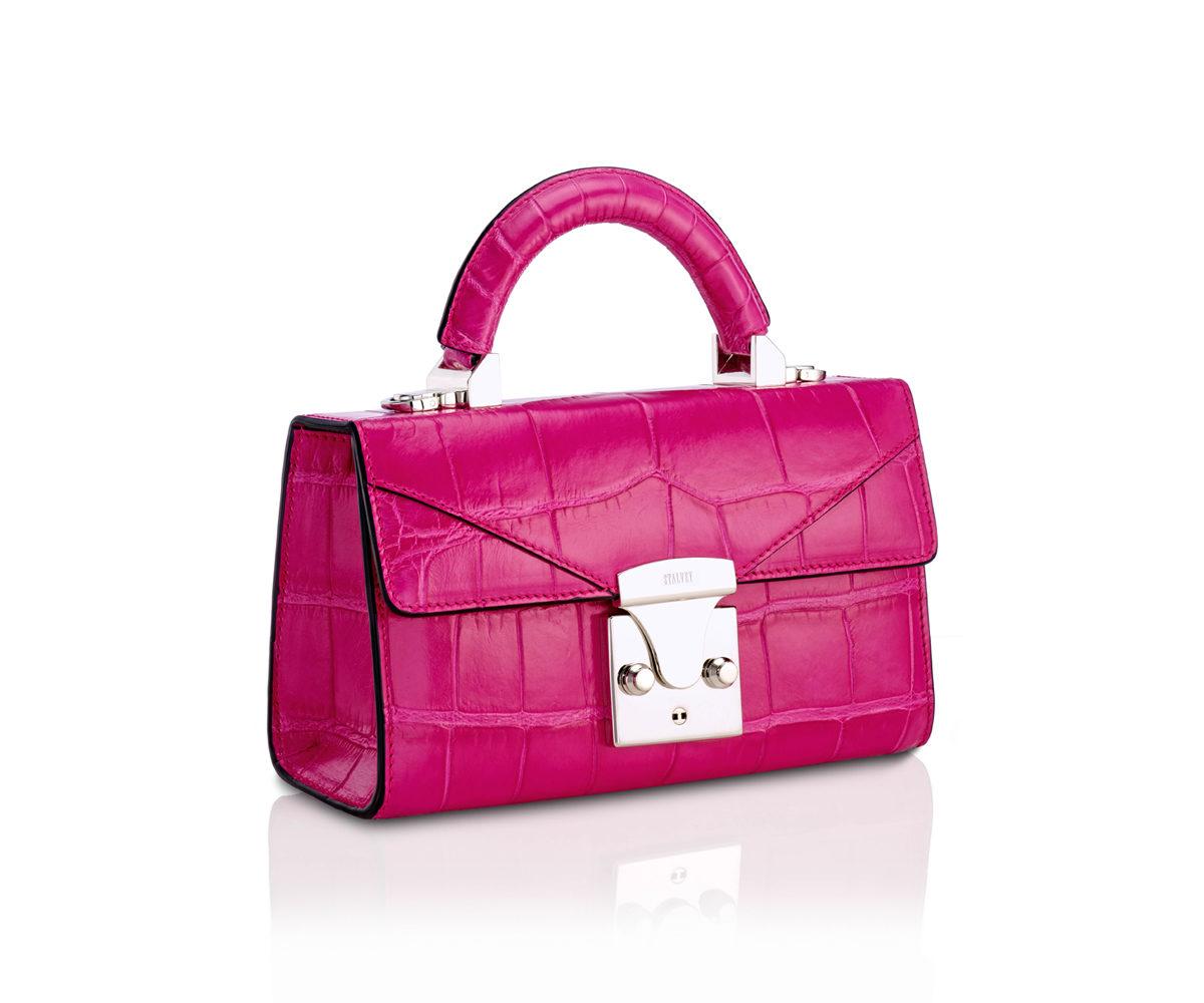 Pink Alligator Logo - Top Handle 2.0 Hot Pink Alligator Mini Handbag With Exotic Lamb Lining