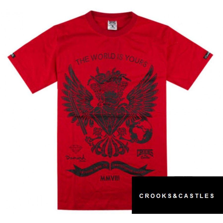 Crooks and Castles Clothing Logo - Crooks and Castles Diamond Clothing World is Yours T-Shirt (Red)