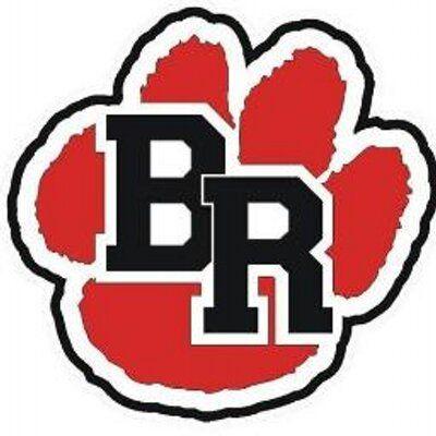 Red and Blue in High School Logo - Blue Ridge High School
