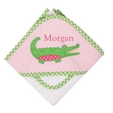 Pink Alligator Logo - Personalized 3 Marthas Pink Alligator Baby Hooded Towel
