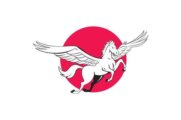 Flying Pegasus Logo - Pegasus Flying Horse Cartoon ~ Logo Templates ~ Creative Market