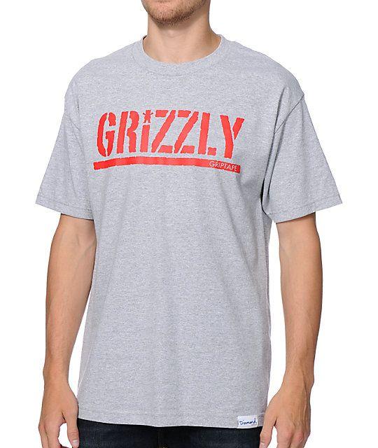 Diamond and Grizzly Grip Logo - Diamond Supply x Grizzly Grip Tape Stamp Logo Grey T-Shirt | Zumiez