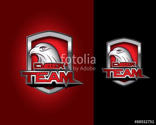 Red Shield Business Logo - Cyber team logo template, cyber game logotype. Hawk logo on silver