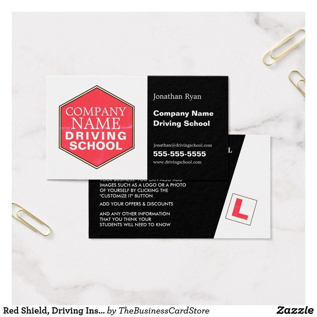 Red Shield Business Logo - Red Shield Driving Instructor Business Card Cards For Instructors
