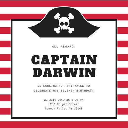 Red and White Stripes Logo - Red Black and White Stripes Pirate Party Invitation