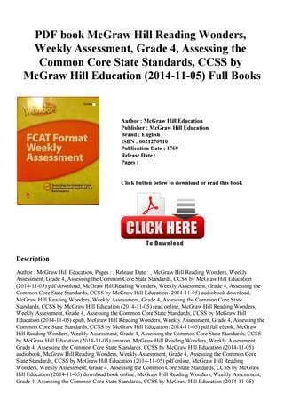 Reading Wonders Logo - PDF book McGraw Hill Reading Wonders, Weekly Assessment, Grade 4