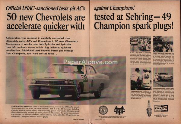 1966 Champion Spark Plugs Logo - Champion Spark Plugs Chevrolet Sebring USAC 1966 vintage original