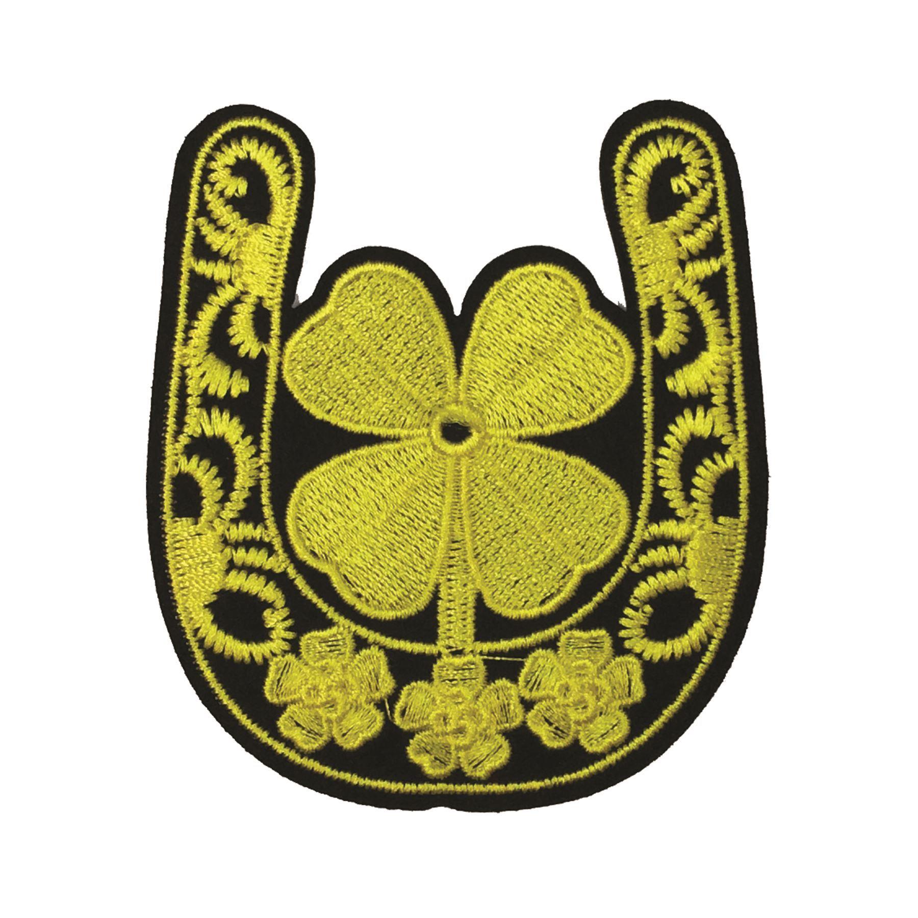 Yellow Horseshoe Logo - PC3105 - Yellow Lucky Clover Horseshoe (Iron On) Embroidery Applique ...