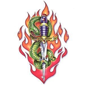 Green Snake Logo - Bullseye Boys Realistic Temporary Tattoo, Green Snake, Dagger