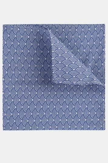 Lon with Blue Square Logo - Moss London Blue & White Waves Printed Cotton Pocket Square
