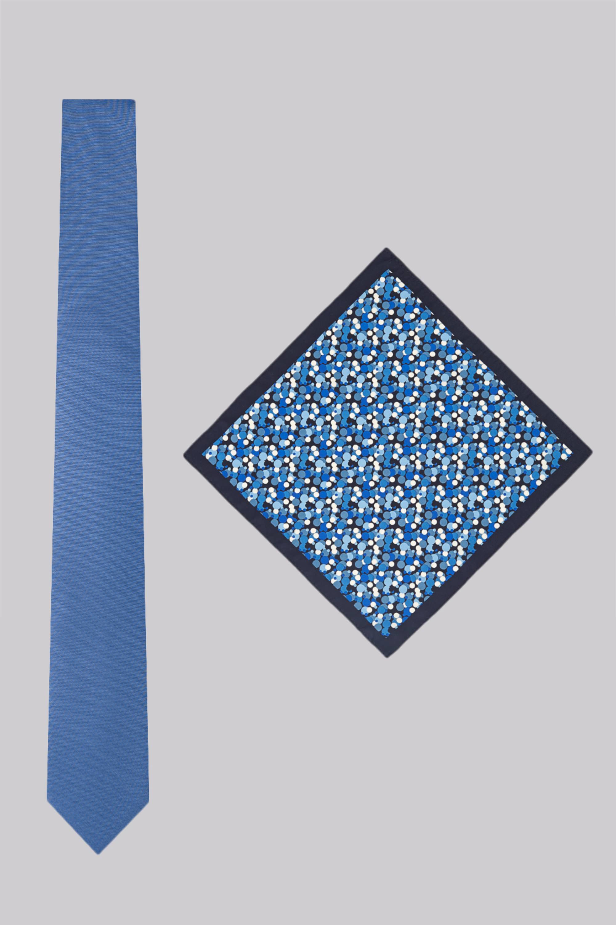 Lon with Blue Square Logo - Moss London Blue Bubble Print Skinny Tie and Pocket Square Set