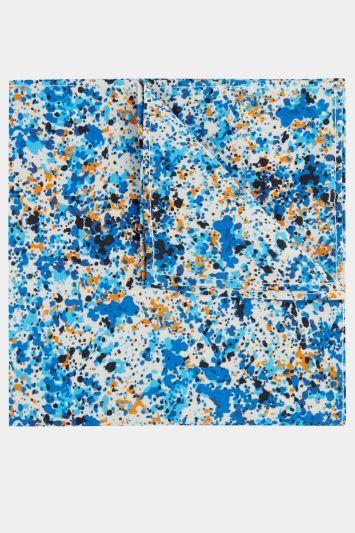 Lon with Blue Square Logo - Moss London Ecru, Blue & Orange Splatter Print Cotton Pocket Square