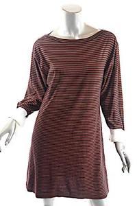 Deep Red and White Logo - CHLOE Deep Red Navy 100% Cotton Striped 3 4 Shirt Dress W White