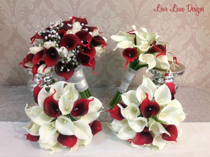 Deep Red and White Logo - Deep red and white calla lily bridesmaids bouquets, white tulip