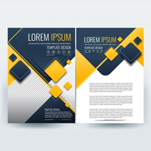 Blue and Yellow Square Logo - Business brochure template with yellow and dark blue square shapes ...