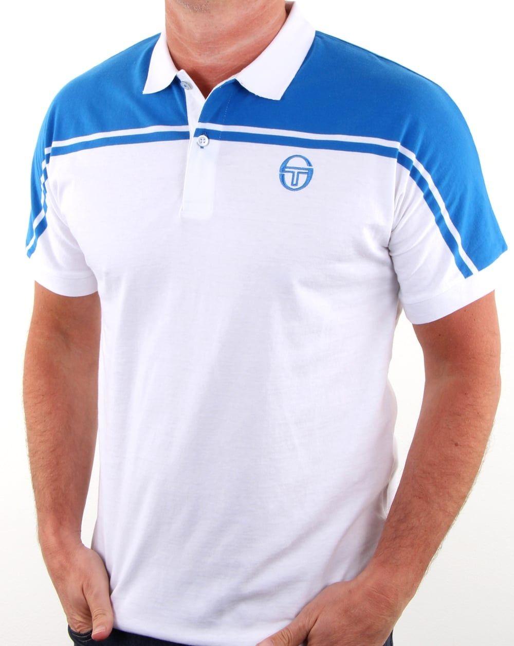 White and Blue Polo Logo - Sergio Tacchini New Young Line Polo Shirt White/royal, Men's