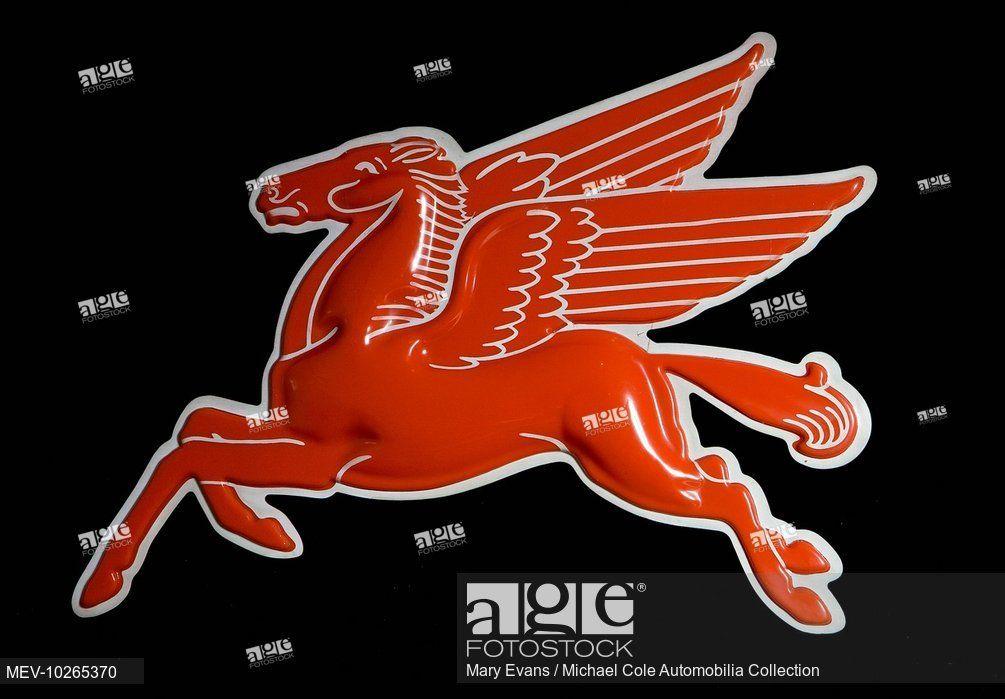 Mobil Oil Pegasus Logo - The red logo advertising Mobil and Mobiloil, the winged horse of ...