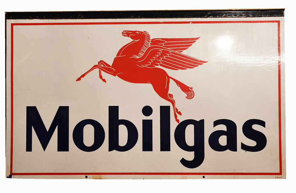 Mobil Gas Station Logo - VERY GOOD-LOOKING 1932 MOBIL OIL MOBILGAS DOUBLE-SIDED PORCEL