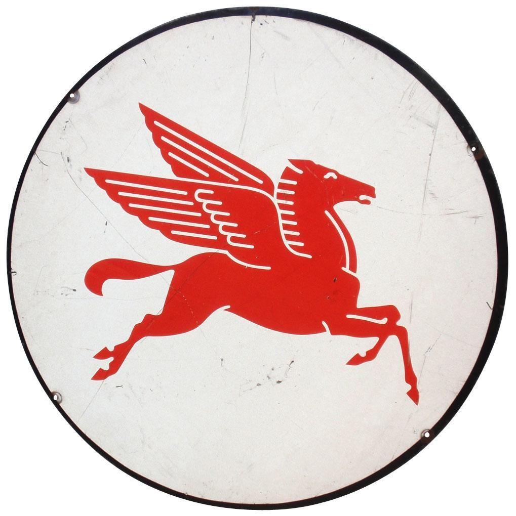 Old Red Horse Logo - Mobil Pegasus round metal sign, red & white | Mobiloil-Dad's Gas ...