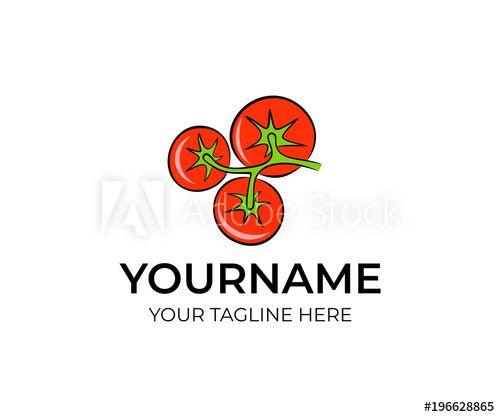 Red Vegetarian Logo - Red tomatoes in bunch on branch isolated logo template. Farm