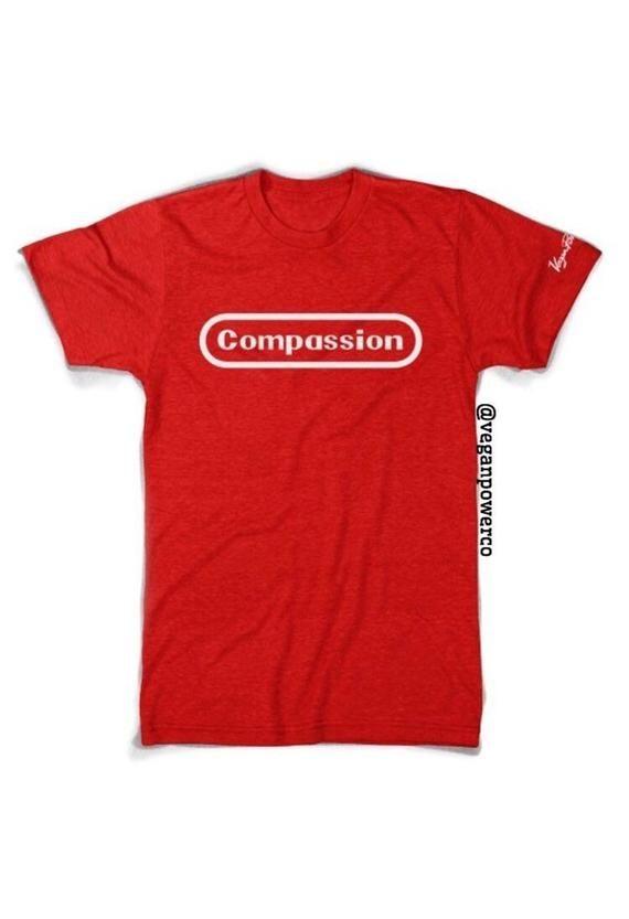 Red Vegetarian Logo - COMPASSION T SHIRT Video Game style logo red triblend tee