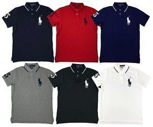Blue with Red Polo Logo - Ralph Lauren Mens Big Pony Logo 3 Custom Fit Polo Shirt Black/White ...