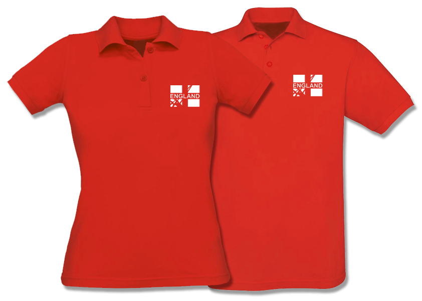 Red Fence Logo - England Fencing red polo with logo on front and distinctive cascade ...