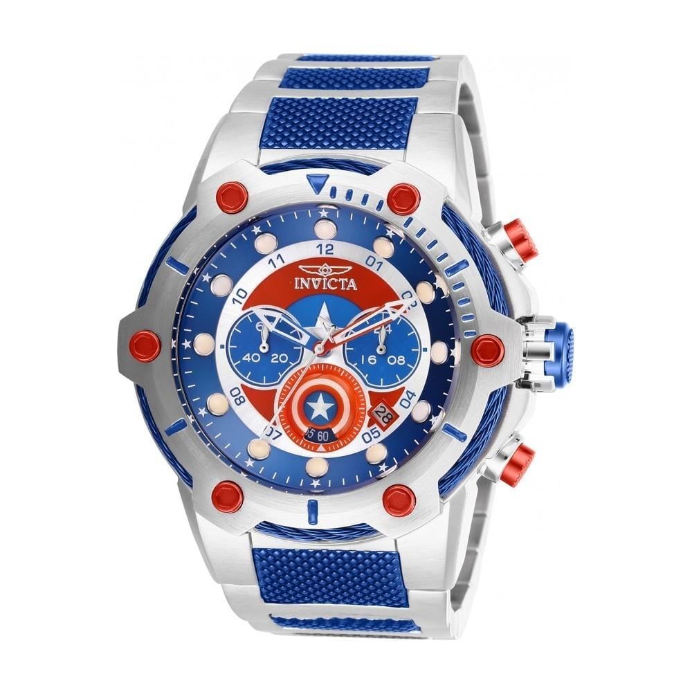 Red Circle with Blue Band Logo - Invicta Marvel Captain America Blue Band Blue/Silver/Red Dial Men's ...