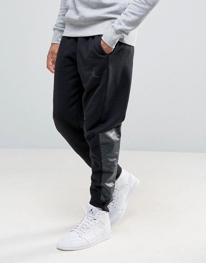 Grey and Black Jordan Logo - Comfortable Men Jordan Joggers With Logo Color: Black - Jordan Pants ...