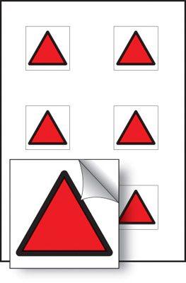 6 of Red Triangles Logo - Red triangle vibration safety 25x25mm - sheet of 6 self adhesive ...