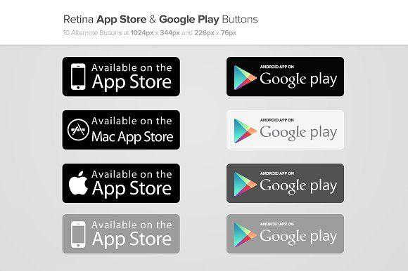 Available in Google Play Store App Logo - App Store & Google Play Buttons x2 Web Elements Creative Market
