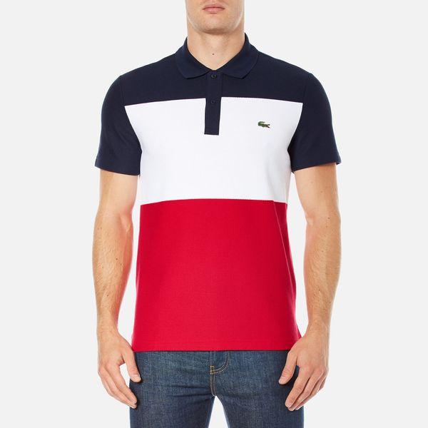 White and Blue Polo Logo - Lacoste Men's Short Sleeve Bold Stripe Polo Shirt - Navy Blue/White ...