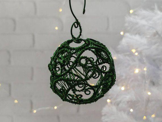 Gray and Green Ball Logo - Wire Wrapped Green Ball Christmas Holiday Ornament | Etsy