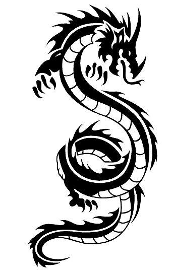 Black and White Chinese Japanese Logo - Newclew Japanese Chinese Tribal DRAGON flying Black or
