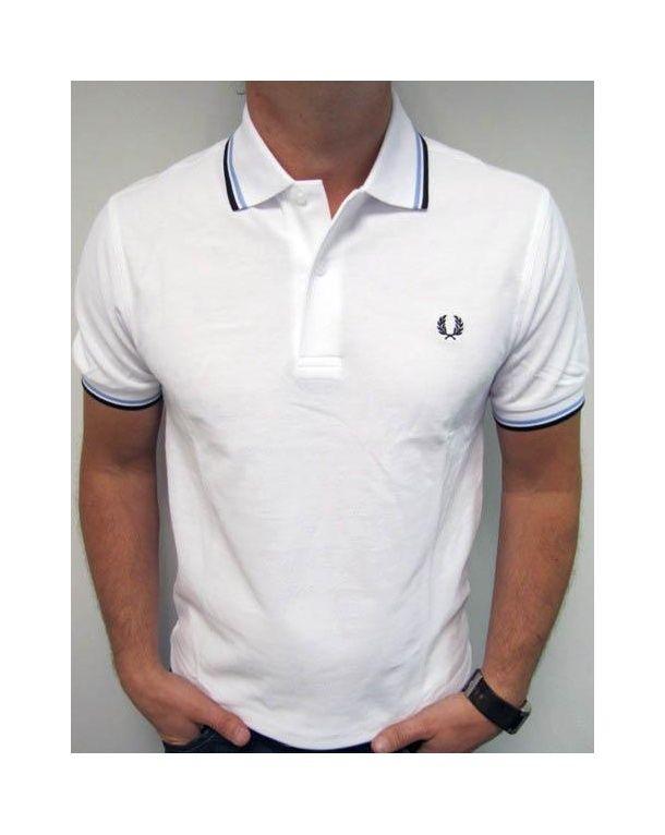 White and Blue Polo Logo - Fred Perry Twin Tipped Polo Shirt White/Sky Blue/Navy - fred perry ...