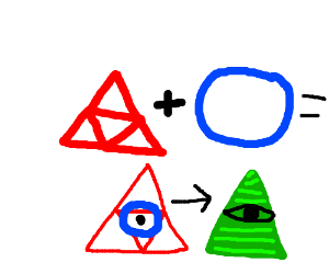 Four Red Triangles Logo - Four red triangles and a blue circle - drawing by ArrQue