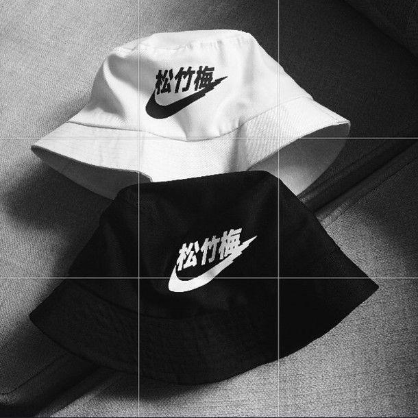 Black and White Chinese Japanese Logo - japanese, asthetic, bucket hat, black hat, white hat, hat, bucket