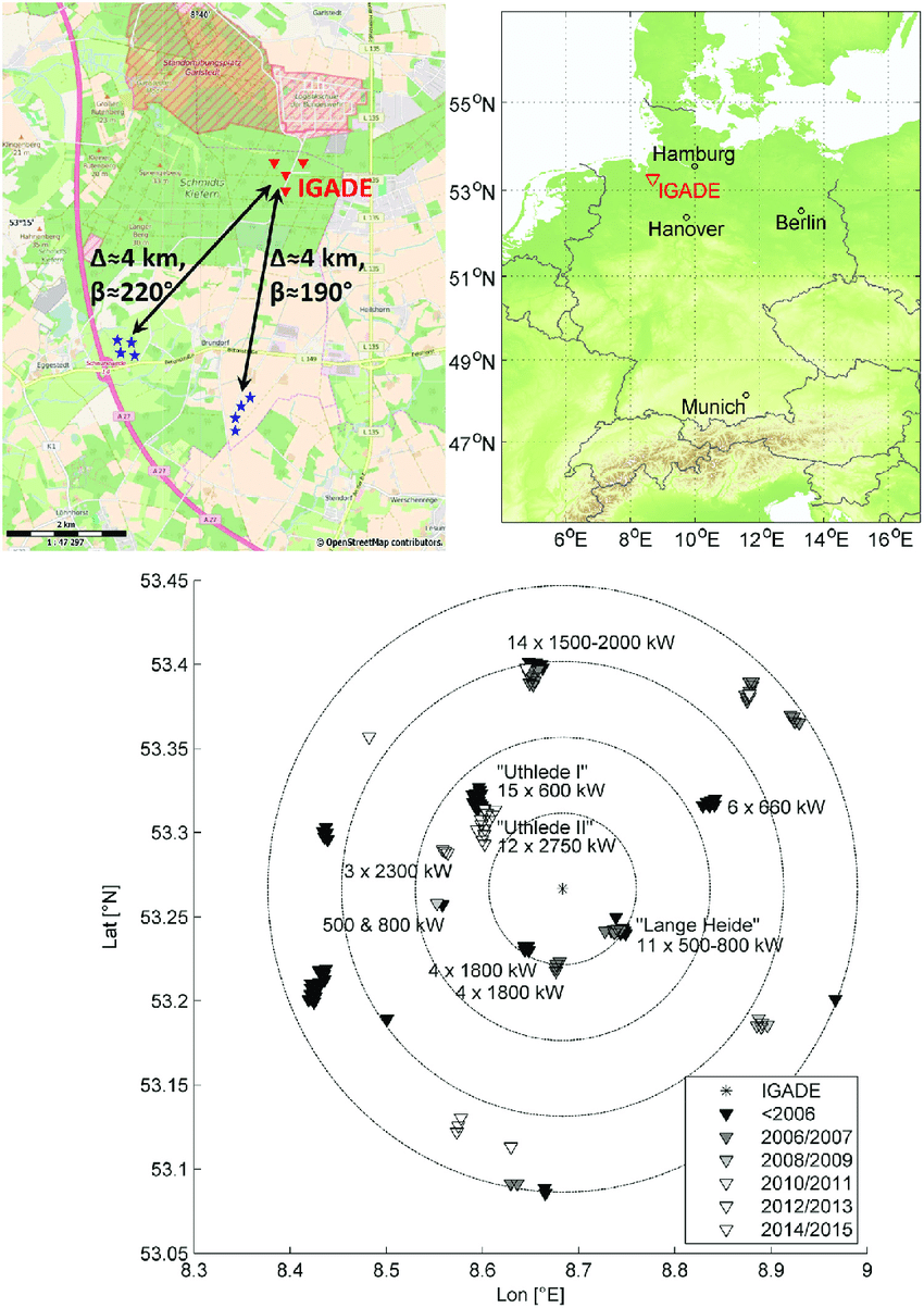 Four Red Triangles Logo - Top left: Map with the configuration of the IGADE four element