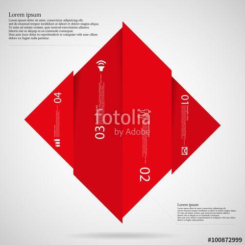 Four Red Triangles Logo - Infographic template with rhombus shape divided to four red parts