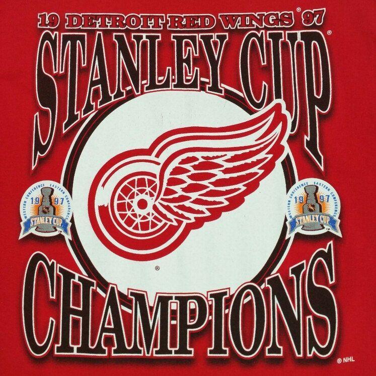 Classic Detroit Red Wings Logo - Vintage 90s Detroit Red Wings 1997 NHL Stanley Cup Champions Logo 7 ...