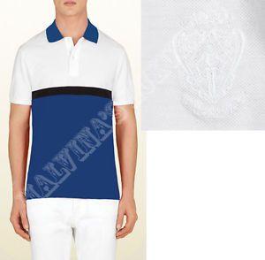 White and Blue Polo Logo - $420 GUCCI POLO SHIRT BLUE BLACK & WHITE COTTON CREST LOGO ...