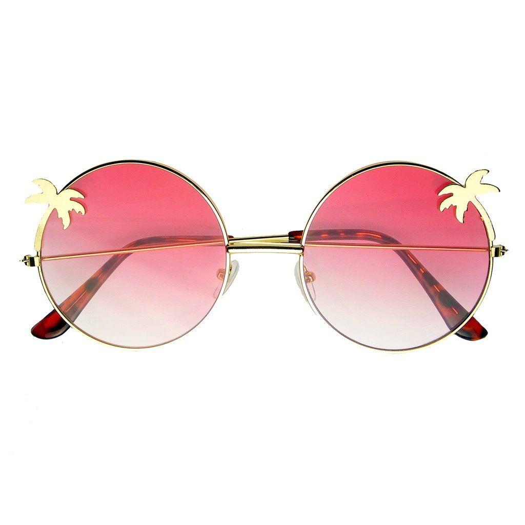 Hippie Glasses Logo - Indie Palm Tree Gradient Lens Round Hippie Sunglasses – Emblem Eyewear