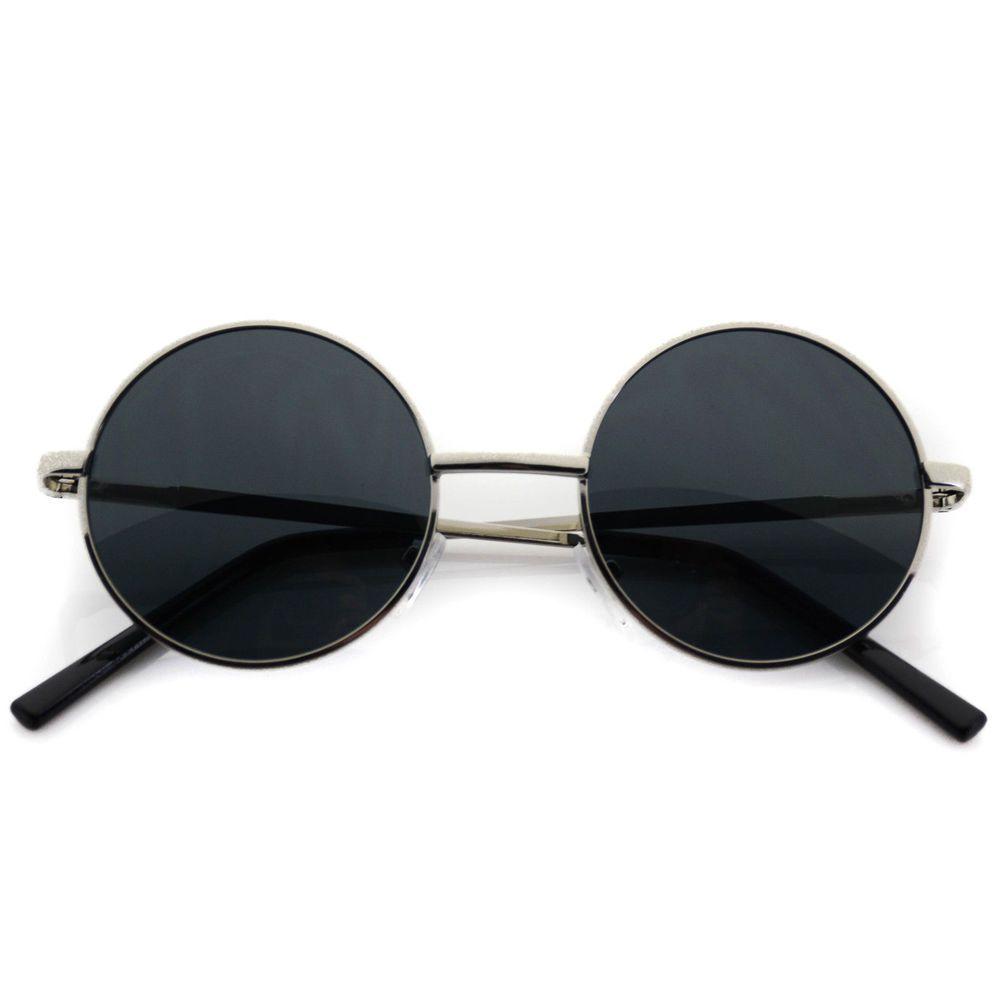 Hippie Glasses Logo - Sunglasses John Lennon Silver Black Lens Round Hippie Glasses Retro