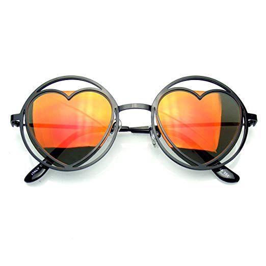 Hippie Glasses Logo - Amazon.com: Womens Round Metal Heart Shape Hippie Circle Sunglasses ...